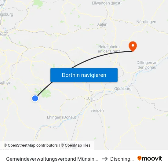 Gemeindeverwaltungsverband Münsingen to Dischingen map