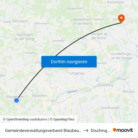 Gemeindeverwaltungsverband Blaubeuren to Dischingen map