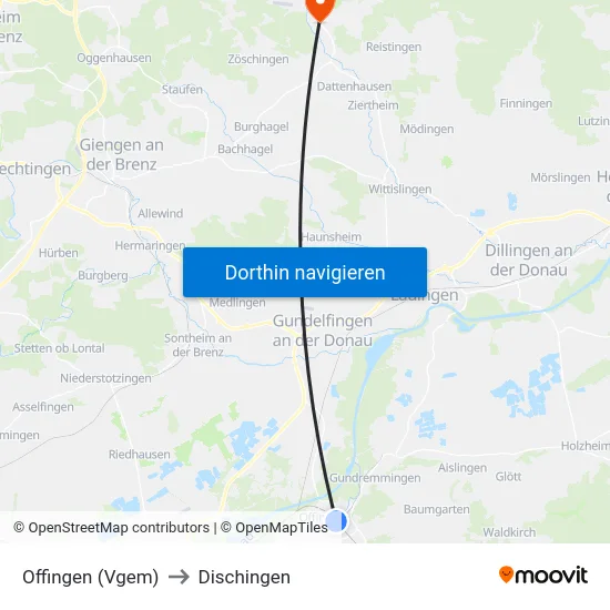 Offingen (Vgem) to Dischingen map