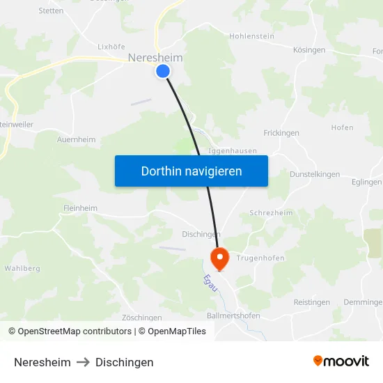 Neresheim to Dischingen map