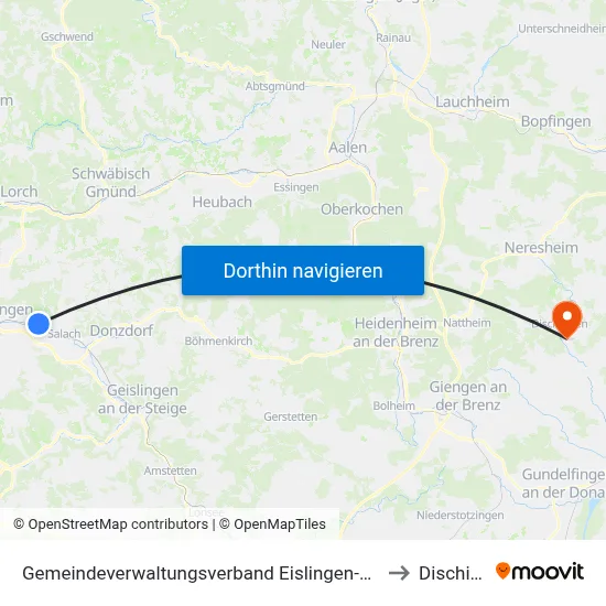 Gemeindeverwaltungsverband Eislingen-Ottenbach-Salach to Dischingen map