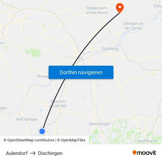 Aulendorf to Dischingen map