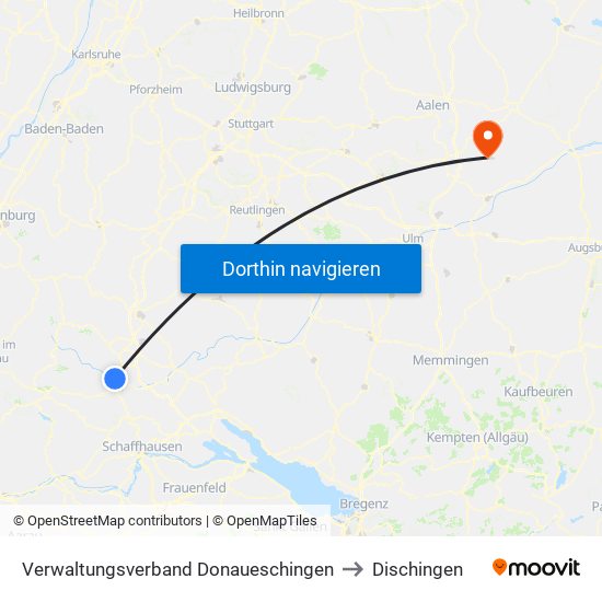 Verwaltungsverband Donaueschingen to Dischingen map