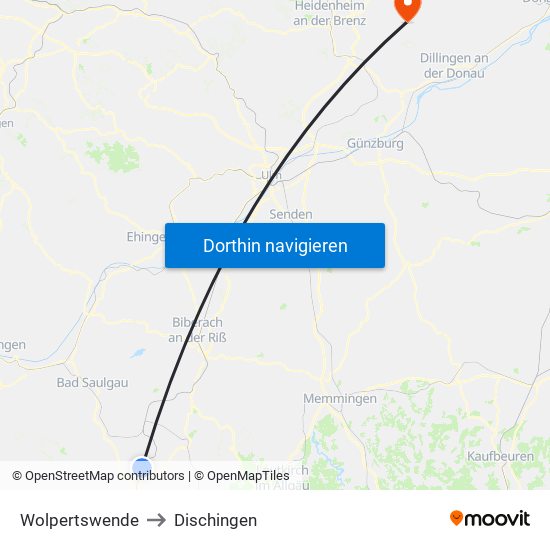 Wolpertswende to Dischingen map