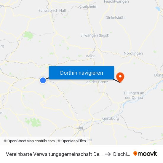 Vereinbarte Verwaltungsgemeinschaft Der Stadt Göppingen to Dischingen map