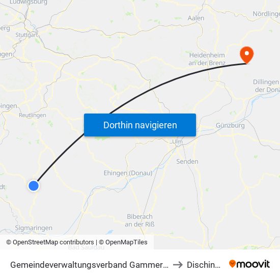 Gemeindeverwaltungsverband Gammertingen to Dischingen map