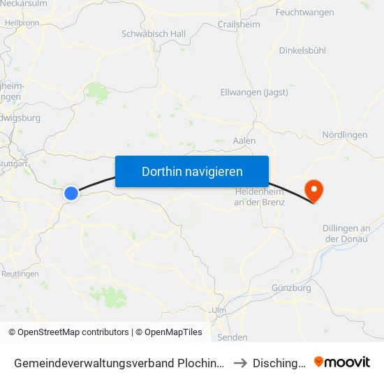Gemeindeverwaltungsverband Plochingen to Dischingen map