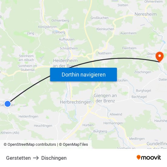 Gerstetten to Dischingen map