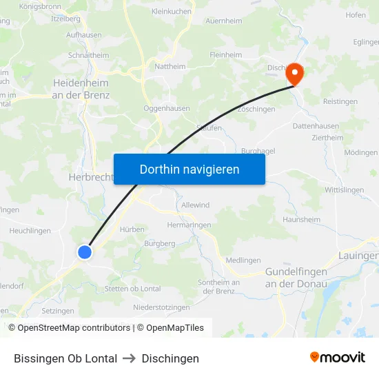 Bissingen Ob Lontal to Dischingen map