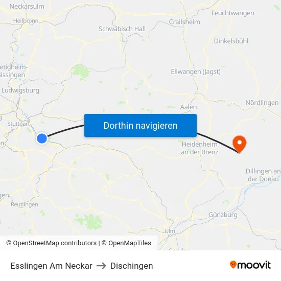 Esslingen Am Neckar to Dischingen map