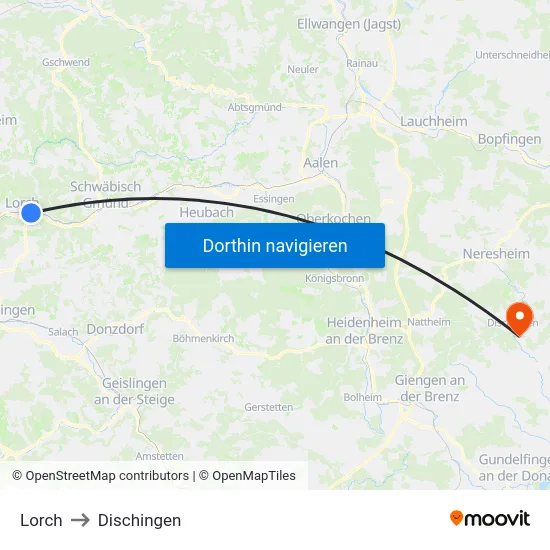 Lorch to Dischingen map