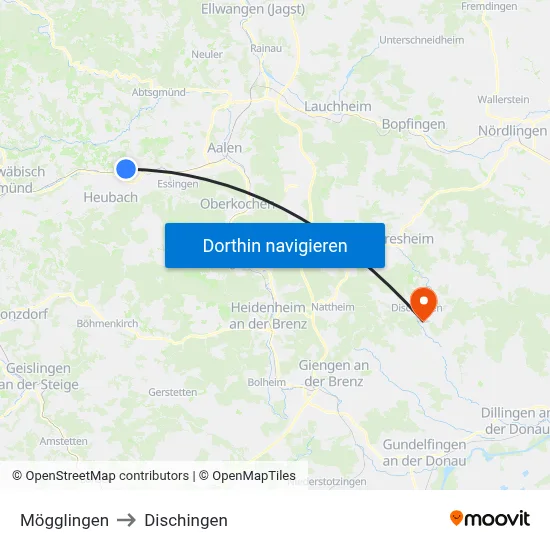 Mögglingen to Dischingen map