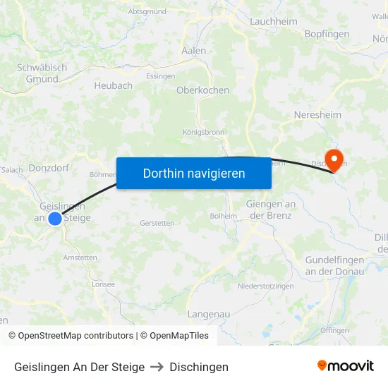 Geislingen An Der Steige to Dischingen map