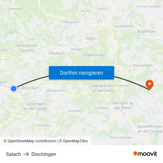 Salach to Dischingen map