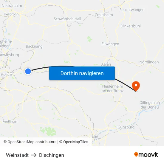 Weinstadt to Dischingen map