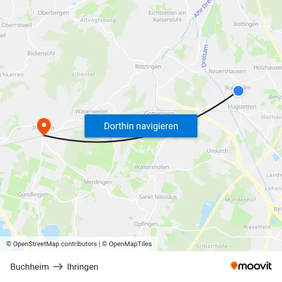 Buchheim to Ihringen map