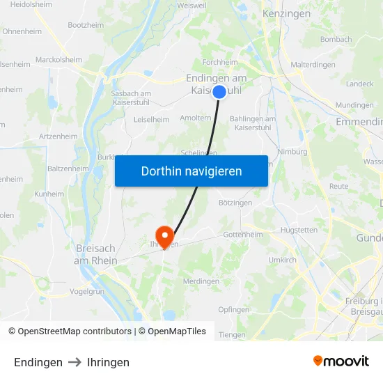 Endingen to Ihringen map