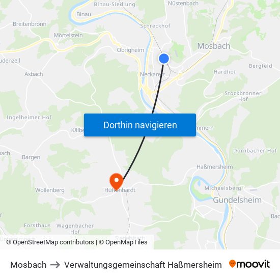 Mosbach to Verwaltungsgemeinschaft Haßmersheim map