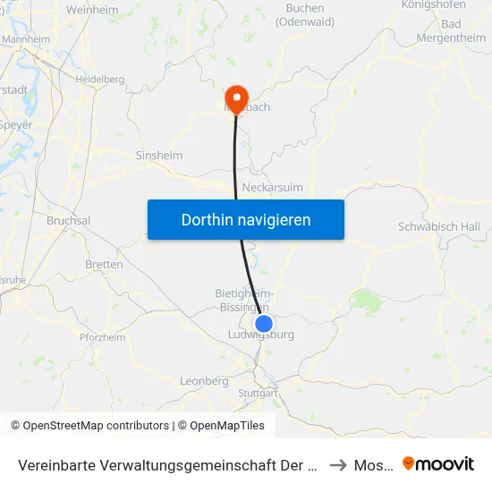Vereinbarte Verwaltungsgemeinschaft Der Stadt Freiberg am Neckar to Mosbach map