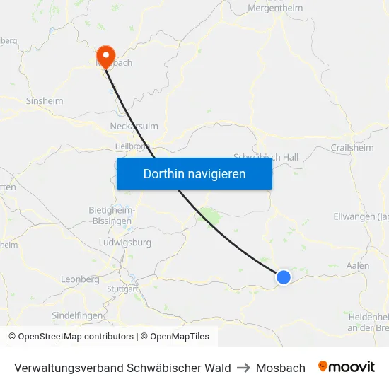 Verwaltungsverband Schwäbischer Wald to Mosbach map