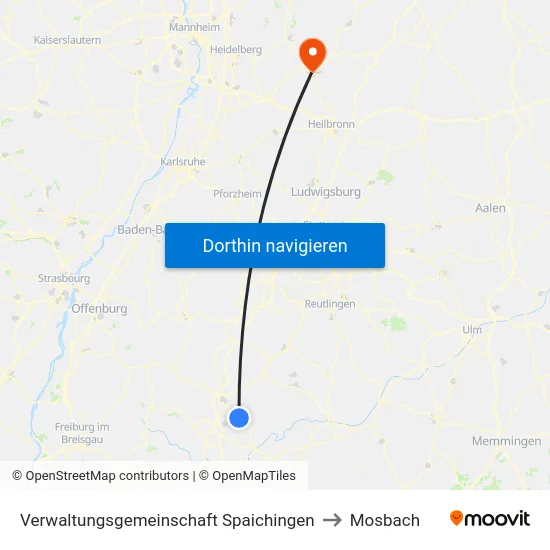 Verwaltungsgemeinschaft Spaichingen to Mosbach map