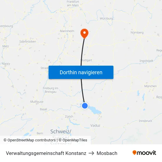 Verwaltungsgemeinschaft Konstanz to Mosbach map