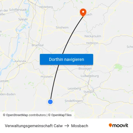 Verwaltungsgemeinschaft Calw to Mosbach map