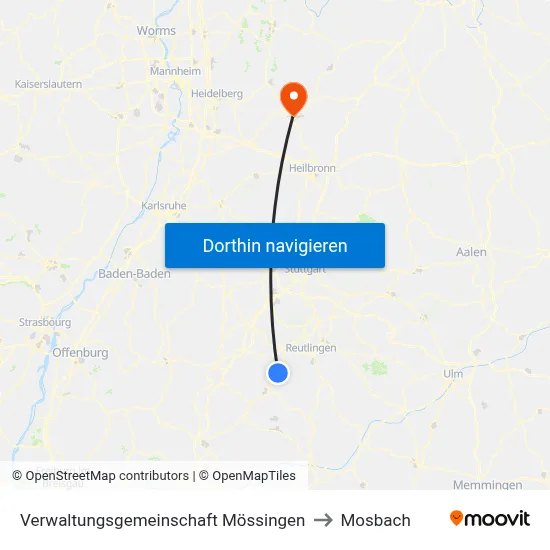 Verwaltungsgemeinschaft Mössingen to Mosbach map