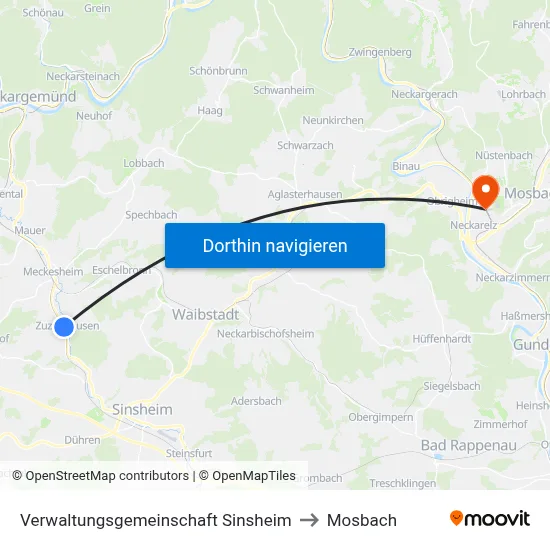 Verwaltungsgemeinschaft Sinsheim to Mosbach map