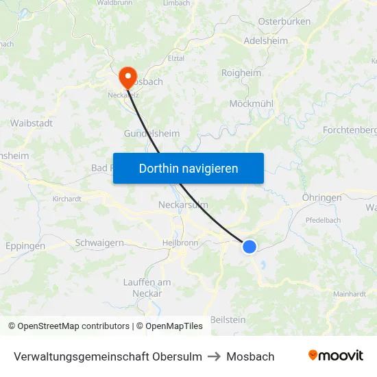 Verwaltungsgemeinschaft Obersulm to Mosbach map
