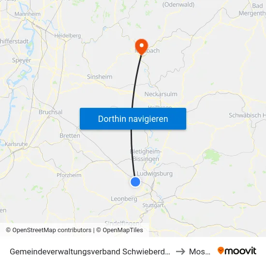 Gemeindeverwaltungsverband Schwieberdingen-Hemmingen to Mosbach map