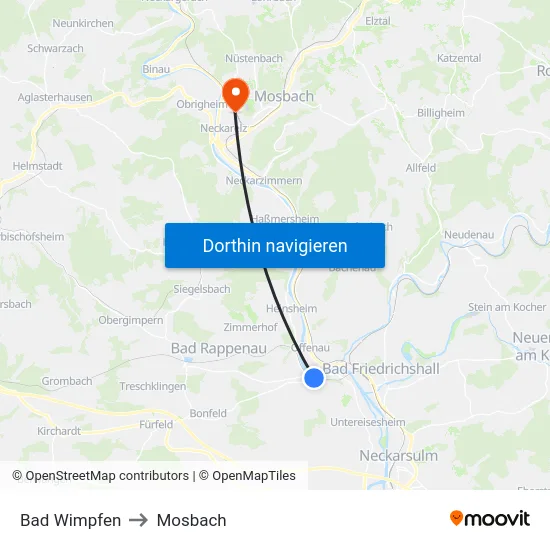Bad Wimpfen to Mosbach map