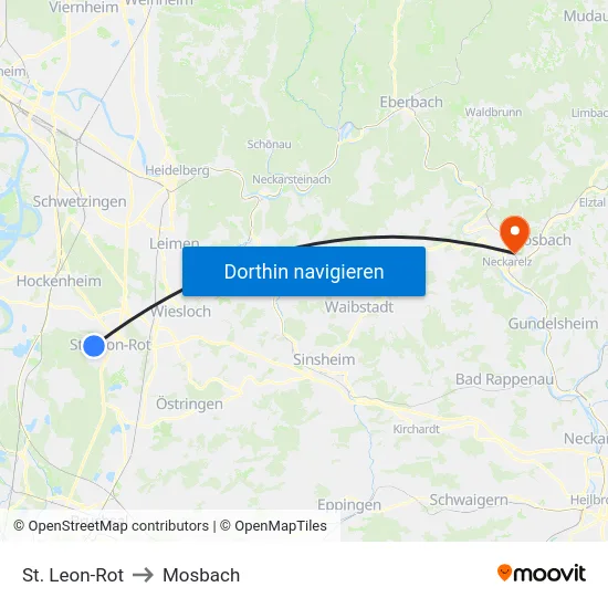 St. Leon-Rot to Mosbach map