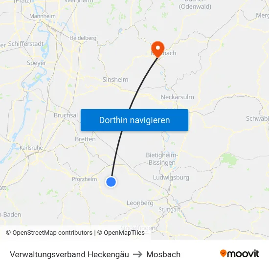 Verwaltungsverband Heckengäu to Mosbach map