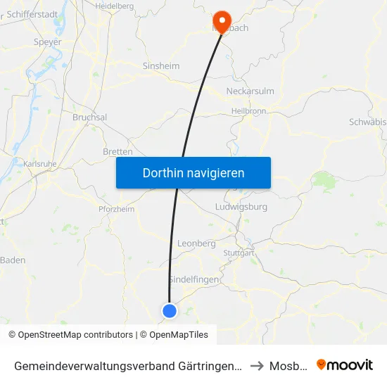Gemeindeverwaltungsverband Gärtringen/Ehningen to Mosbach map