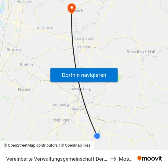 Vereinbarte Verwaltungsgemeinschaft Der Stadt Nürtingen to Mosbach map