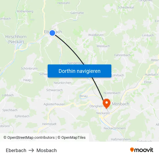 Eberbach to Mosbach map