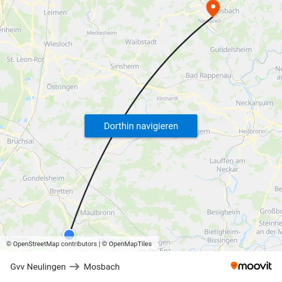 Gvv Neulingen to Mosbach map