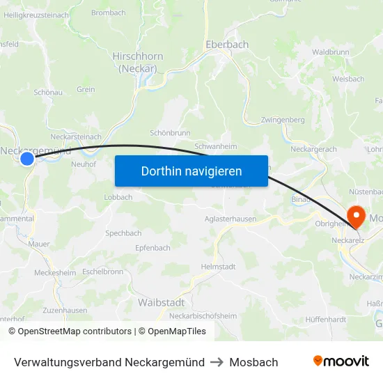 Verwaltungsverband Neckargemünd to Mosbach map