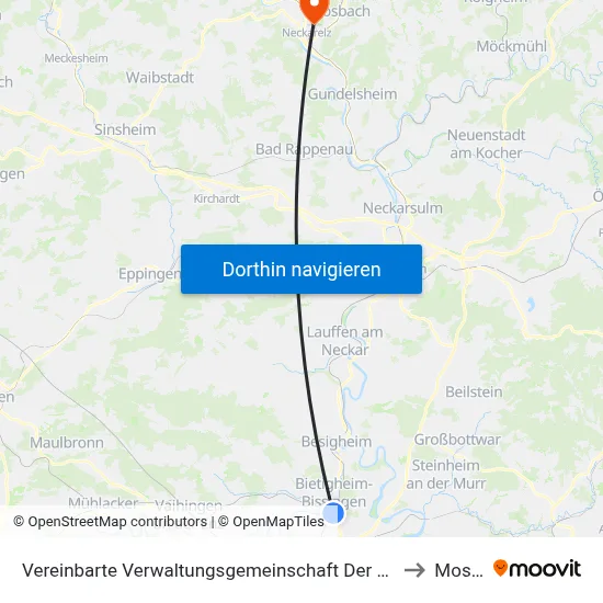 Vereinbarte Verwaltungsgemeinschaft Der Stadt Bietigheim-Bissingen to Mosbach map