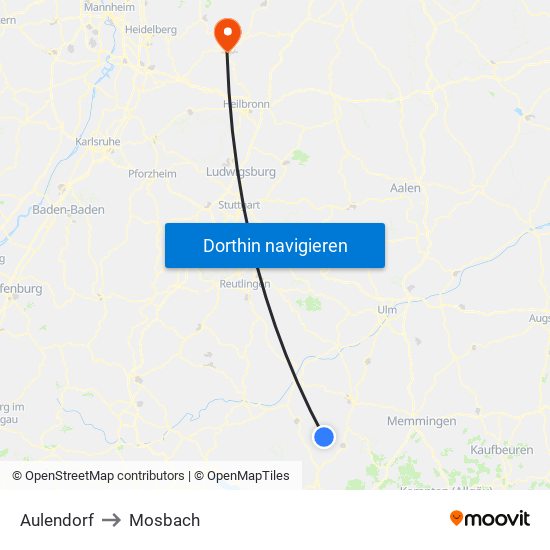 Aulendorf to Mosbach map