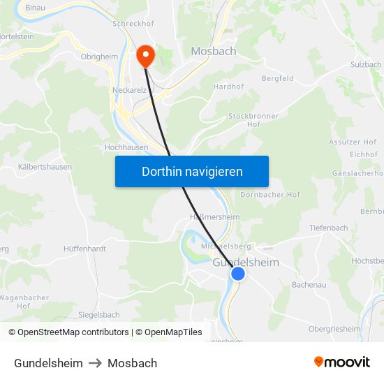 Gundelsheim to Mosbach map