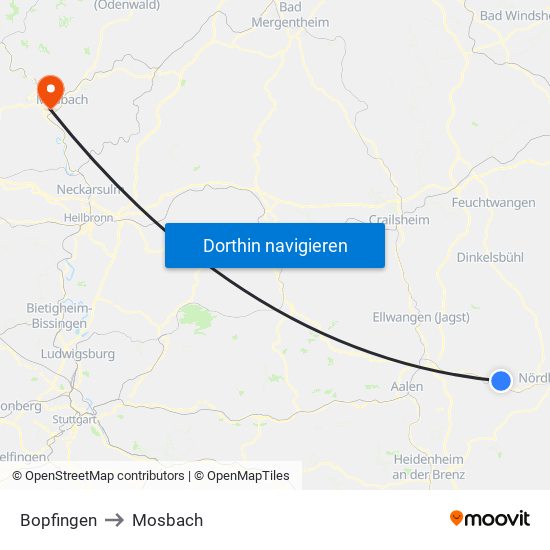 Bopfingen to Mosbach map