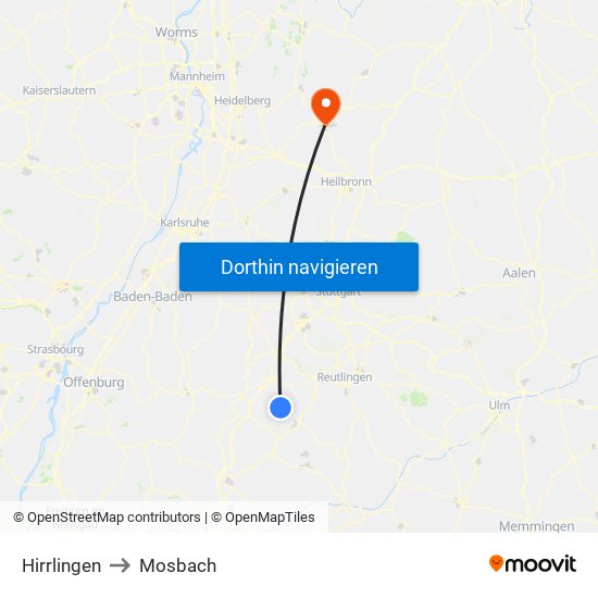 Hirrlingen to Mosbach map