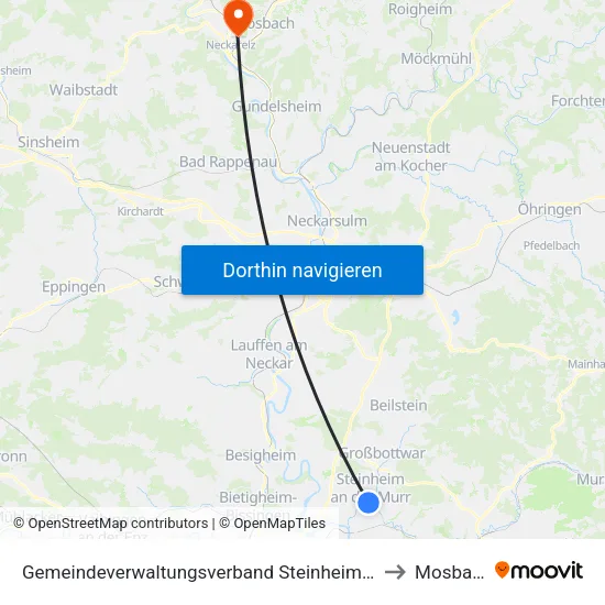Gemeindeverwaltungsverband Steinheim-Murr to Mosbach map