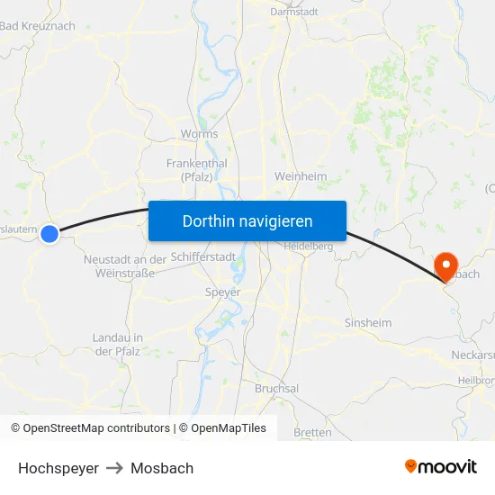 Hochspeyer to Mosbach map