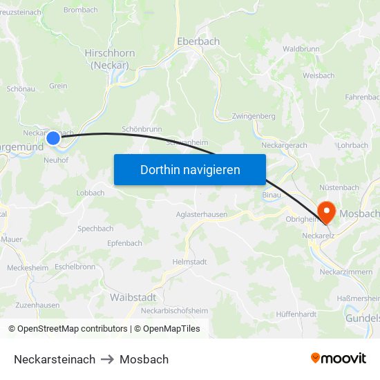 Neckarsteinach to Mosbach map