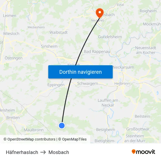 Häfnerhaslach to Mosbach map