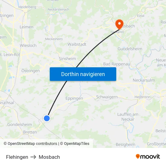 Flehingen to Mosbach map
