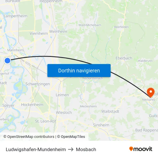 Ludwigshafen-Mundenheim to Mosbach map